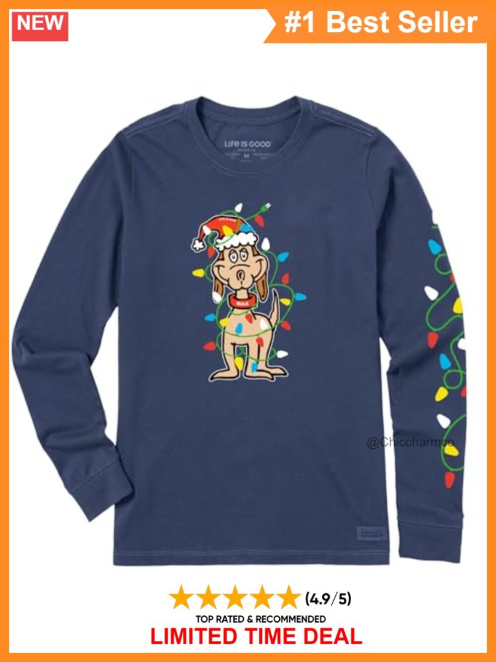 Long Sleeve Cotton Graphic Tee Crew Neck Pullover Casual Christmas T-Shirt - Picture 1 of 6
